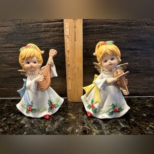 Vintage HOMCO Ceramic Angels Playing Mandolin and Violin‎